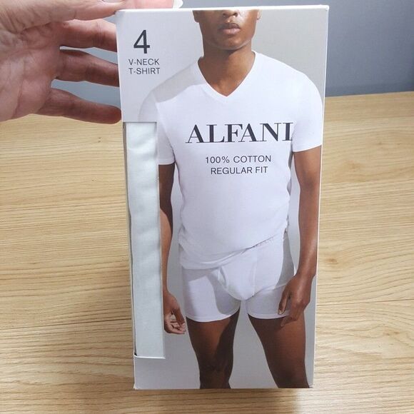 ALFANI Shirt Mens Small Solid White 4-Pack V-Neck T-Shirt 100% Cotton Tagless - Picture 1 of 5